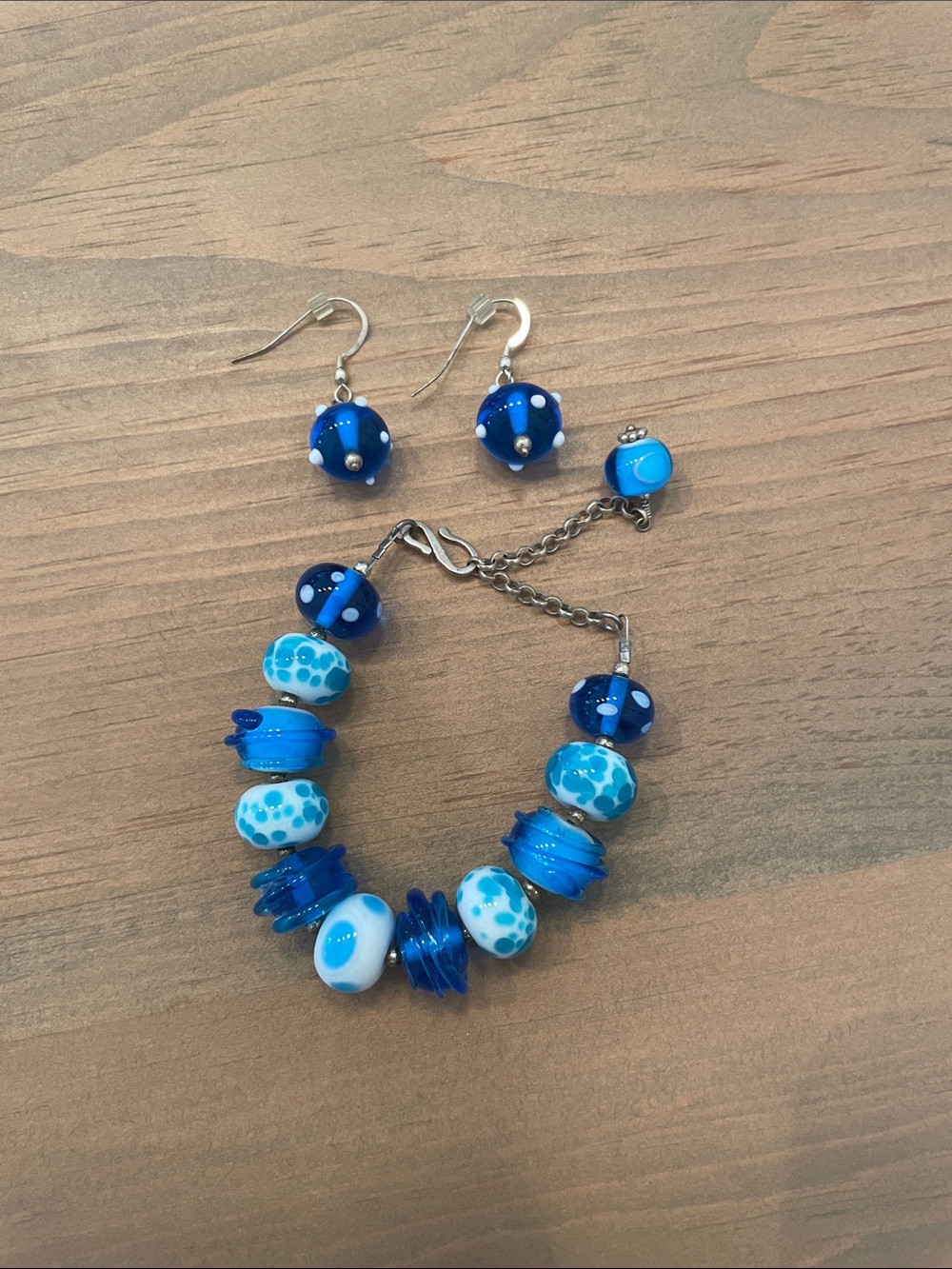 Blue Glass Bead Bracelet & Earrings Set